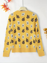 Plus Size Women's Round Neck Pullover Sweater – Falling Leaves Floral Knit, 1XL–4XL (Autumn/Winter)