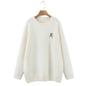 Plus Size XXXL Women's Bear Embroidered O-Neck Sweater Autumn Winter Preppy Thermal Pullover