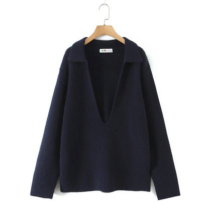 Plus Size Women's V-Neck Knit Sweater - Loose Long Sleeve Warm Autumn Winter Jumper