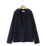 Plus Size Women's V-Neck Knit Sweater - Loose Long Sleeve Warm Autumn Winter Jumper