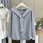 Plus Size V-Neck Sailor Collar Knitted Sweater for Women — Ribbon Trim Casual Jumper Up to 4XL