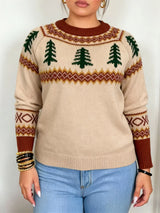 Plus Size Women's Crew Neck Pullover Sweater - Loose Knit Autumn Winter Christmas Top