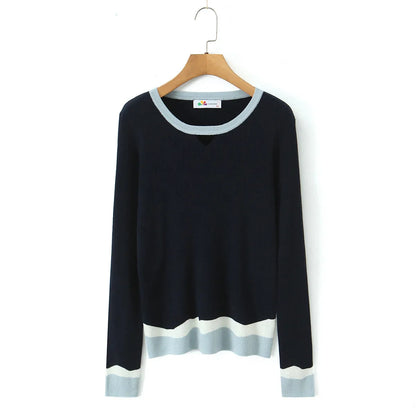 Plus Size (XXXL) Women's Gradient Knit Wool-Blend Sweater – Slim Minimalist Long-Sleeve Pullover for Autumn/Winter