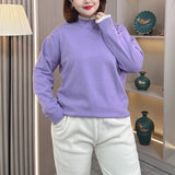 Plus Size Women's Knit Pullover (1XL-4XL) - Mock Neck Beaded Lace Shoulder Sweater for Autumn/Winter