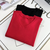 Plus Size V-Neck Hollow Knit Sweater Women's Autumn Casual Pullover
