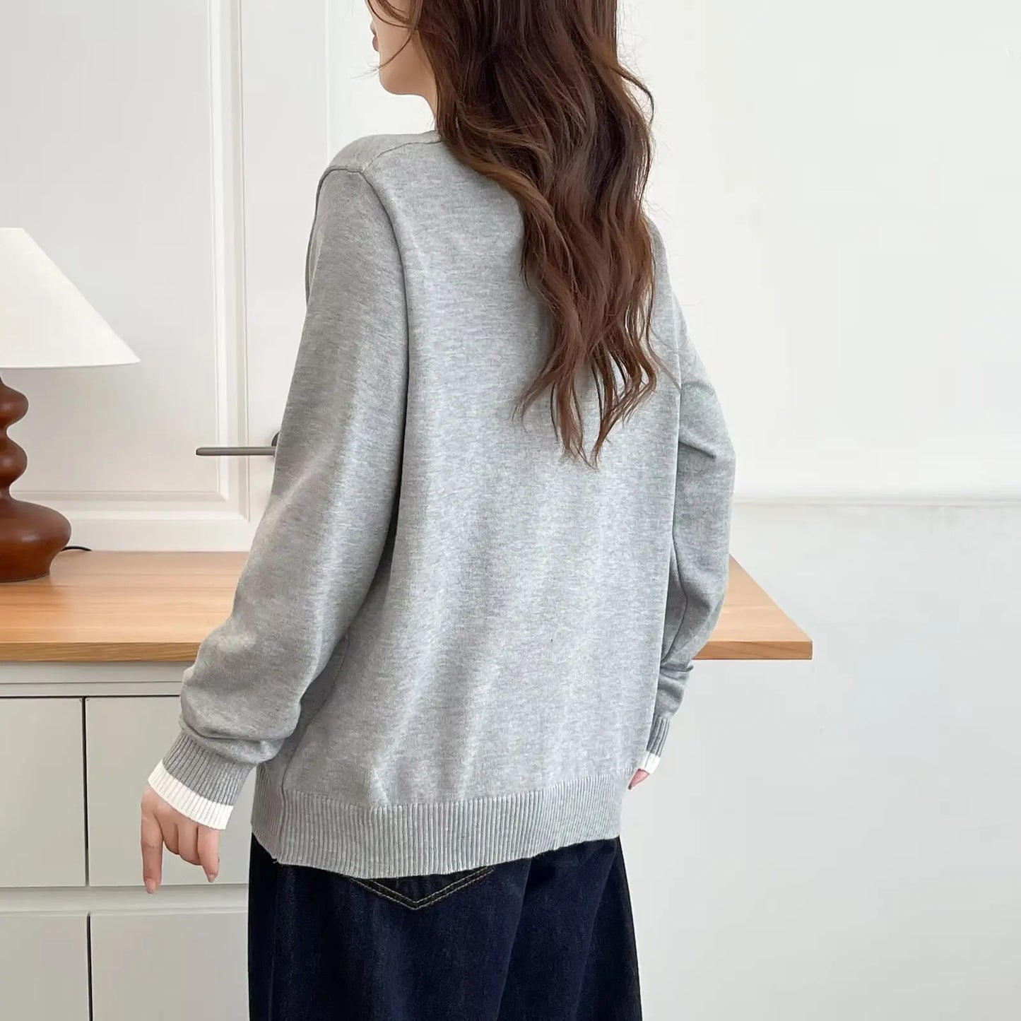 Plus Size Women's Color Block Embroidered Knit Sweater - Classic Retro Autumn Jumper