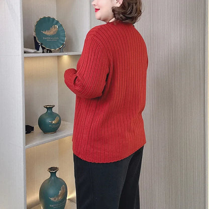 Plus Size Mock Neck Knit Sweater - Slim Fit Casual Pullover for Women, Autumn/Winter