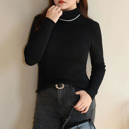 Plus Size Turtleneck Sweater Fine-Needle Knit Slim Pullover for Women Autumn Winter