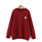 Plus Size XXXL Women's Bear Embroidered O-Neck Sweater Autumn Winter Preppy Thermal Pullover