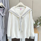 Plus Size V-Neck Sailor Collar Knitted Sweater for Women — Ribbon Trim Casual Jumper Up to 4XL