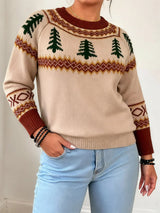 Plus Size Women's Crew Neck Pullover Sweater - Loose Knit Autumn Winter Christmas Top