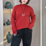 Plus Size Mock Neck Knit Sweater - Slim Fit Casual Pullover for Women, Autumn/Winter