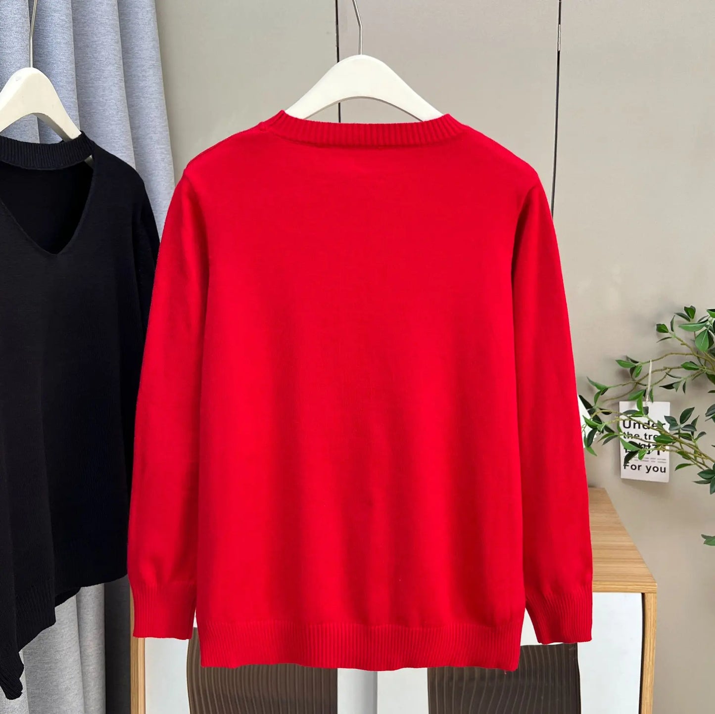 Plus Size V-Neck Hollow Knit Sweater Women's Autumn Casual Pullover