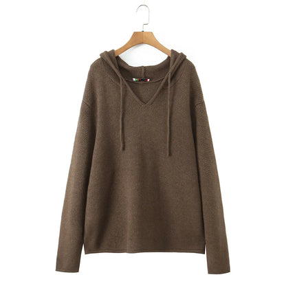 Plus Size Women's Hooded V-Neck 3D Knitted Sweater - Oversized Warm Pullover for Autumn Winter
