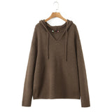 Plus Size Women's Hooded V-Neck 3D Knitted Sweater - Oversized Warm Pullover for Autumn Winter