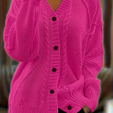 Plus Size Twist-Front Button Cardigan Sweater – V-Neck Long Sleeve Casual Knit