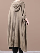 Women's Plus Size Hooded Cardigan, Long Cozy Knit Sweater with Double Pockets, Loose Fit - Solid Color, Fall/Winter