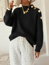 Plus Size Women's Elegant Button-Front Sweater, Soft Long Sleeve High Neck Knit Pullover for Office & Everyday