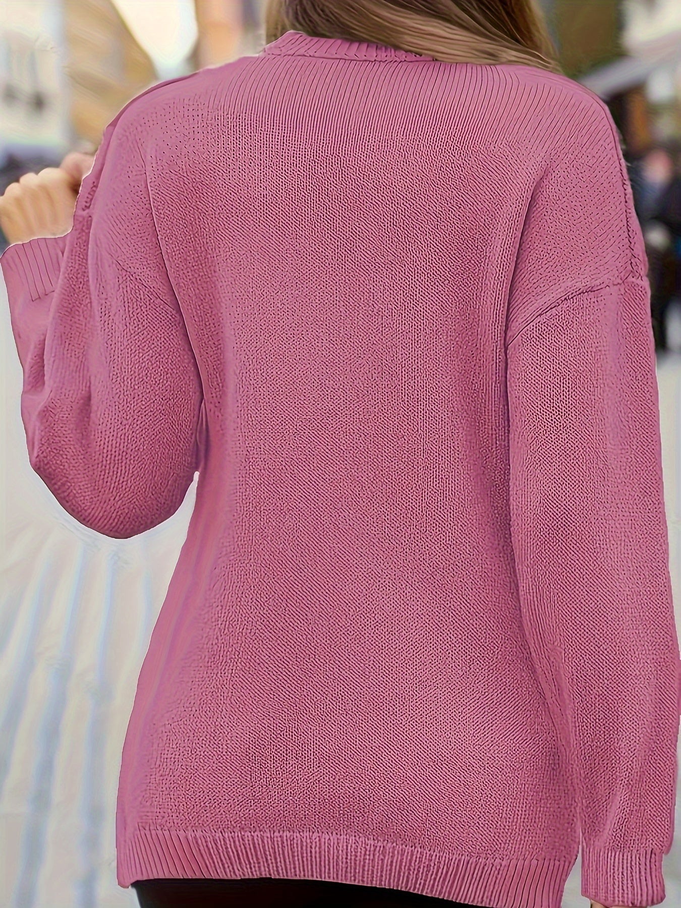 Plus Size Cable Knit Wrap V-Neck Sweater, Drop Shoulder Long Sleeve Pullover