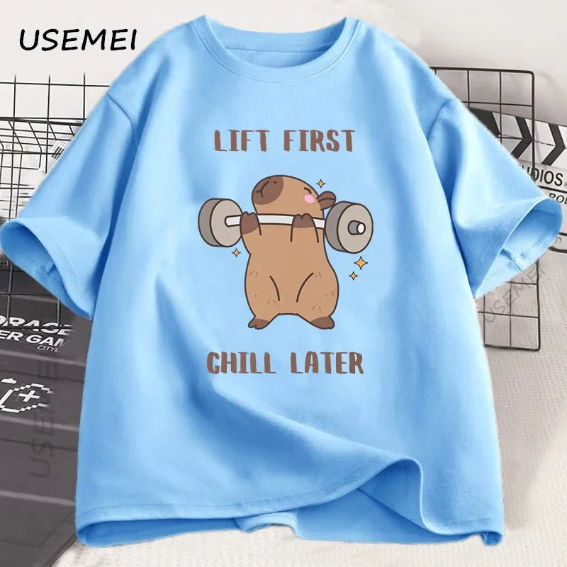 Capybara Gym T-Shirt Men Women Sports Weightlifting Tee Workout Fitness T Shirt Top Unisex Softstyle Loose Cotton Tshirt Clothes