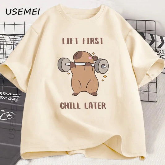 Capybara Gym T-Shirt Men Women Sports Weightlifting Tee Workout Fitness T Shirt Top Unisex Softstyle Loose Cotton Tshirt Clothes
