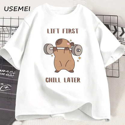 Capybara Gym T-Shirt Men Women Sports Weightlifting Tee Workout Fitness T Shirt Top Unisex Softstyle Loose Cotton Tshirt Clothes