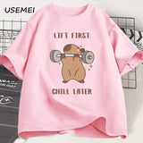 Capybara Gym T-Shirt Men Women Sports Weightlifting Tee Workout Fitness T Shirt Top Unisex Softstyle Loose Cotton Tshirt Clothes