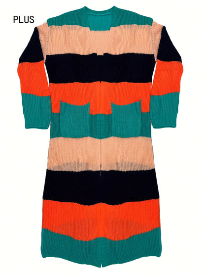 Women's Multicolor Striped Long Knit Cardigan Sweater
