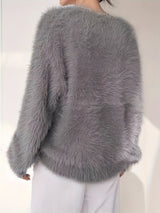 Women's Plus Size Faux Mink Long Fur Pullover Sweater, Crew Neck Polyester Knit, Stretch, All-Season