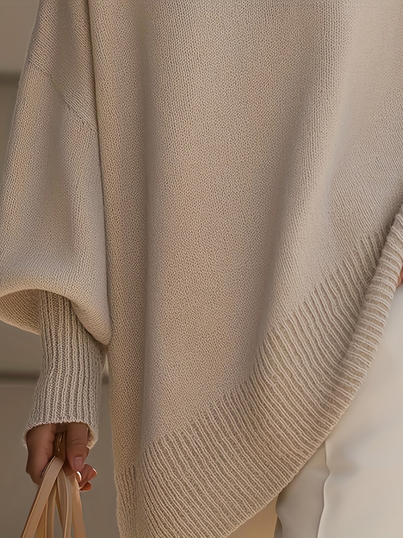 Women's Thick Longline Crewneck Sweater - Soft Loose-Fit Acrylic Blend Pullover in Neutral Tones for Fall/Winter, Office & Casual