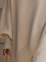 Women's Thick Longline Crewneck Sweater - Soft Loose-Fit Acrylic Blend Pullover in Neutral Tones for Fall/Winter, Office & Casual