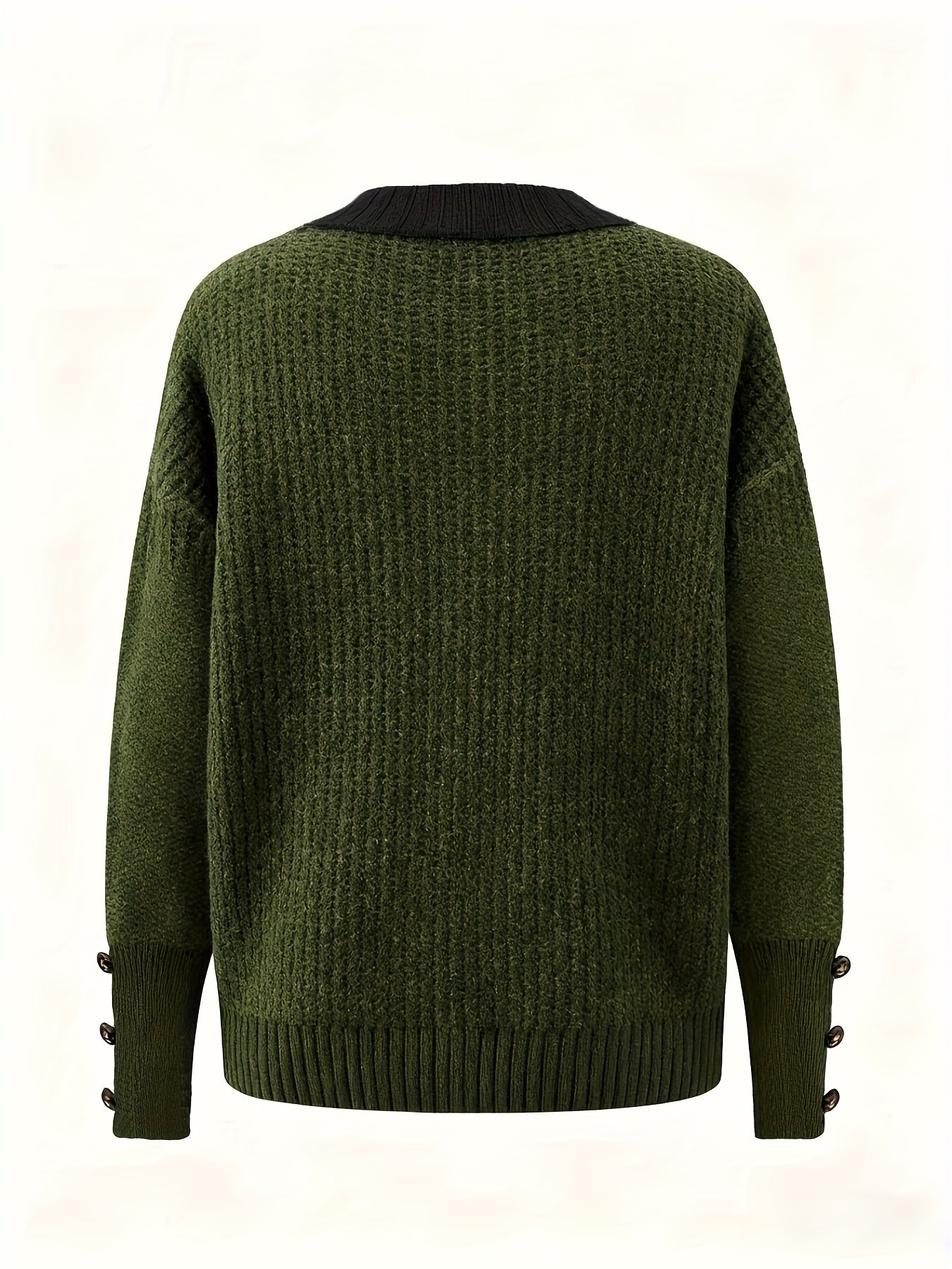 Plus Size Oversized Women's Sweater - Soft Knit Pullover with Button Front Placket, Long Sleeve Crew Neck for Fall/Winter