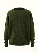 Plus Size Oversized Women's Sweater - Soft Knit Pullover with Button Front Placket, Long Sleeve Crew Neck for Fall/Winter