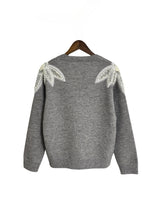 Plus Size Women's Stretch Knit Sweater with Beaded Shoulder Accents – Oversized Crewneck Pullover, Long Sleeve for Fall/Winter