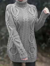 Women's Plus Size High-Neck Cable Knit Sweater - Long Sleeve Solid Pullover, Soft Warm Fall Winter Top