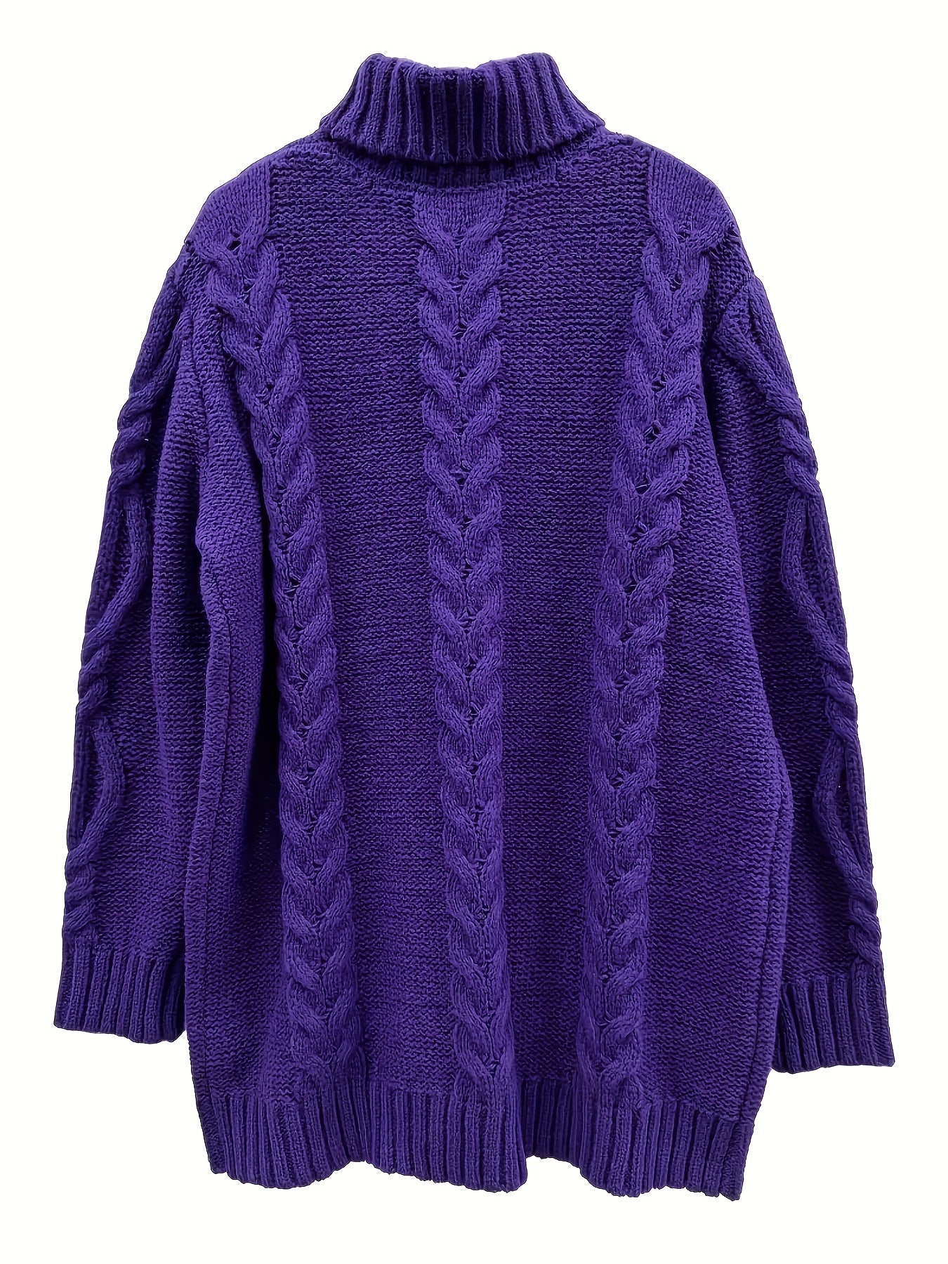 Women's Plus Size High-Neck Cable Knit Sweater - Long Sleeve Solid Pullover, Soft Warm Fall Winter Top