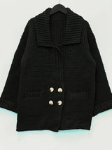 Plus Size Women's Knit Cardigan Coat – Elegant Lapel Poncho for Fall/Winter