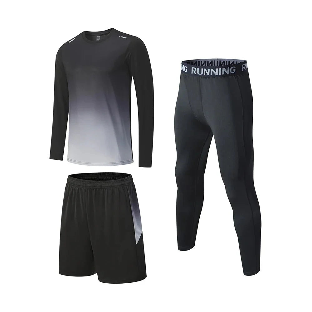 Men's Elastic Compression Bodybuilding Sportswear Gym Fitness Shirts Long-Sleeved Workout Clothes Tights Pants and Running Track