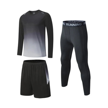 Men's Elastic Compression Bodybuilding Sportswear Gym Fitness Shirts Long-Sleeved Workout Clothes Tights Pants and Running Track