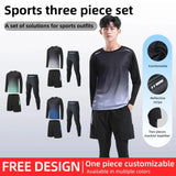 Men's Elastic Compression Bodybuilding Sportswear Gym Fitness Shirts Long-Sleeved Workout Clothes Tights Pants and Running Track