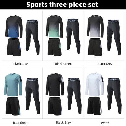 Men's Elastic Compression Bodybuilding Sportswear Gym Fitness Shirts Long-Sleeved Workout Clothes Tights Pants and Running Track