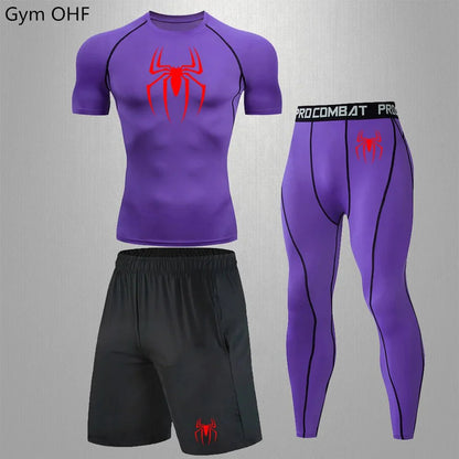 Spider Men's Tracksuit Compression Sport Suit Gym Fitness Clothes Running Jogging Sport Wear Training Exercise Workout Rashgard