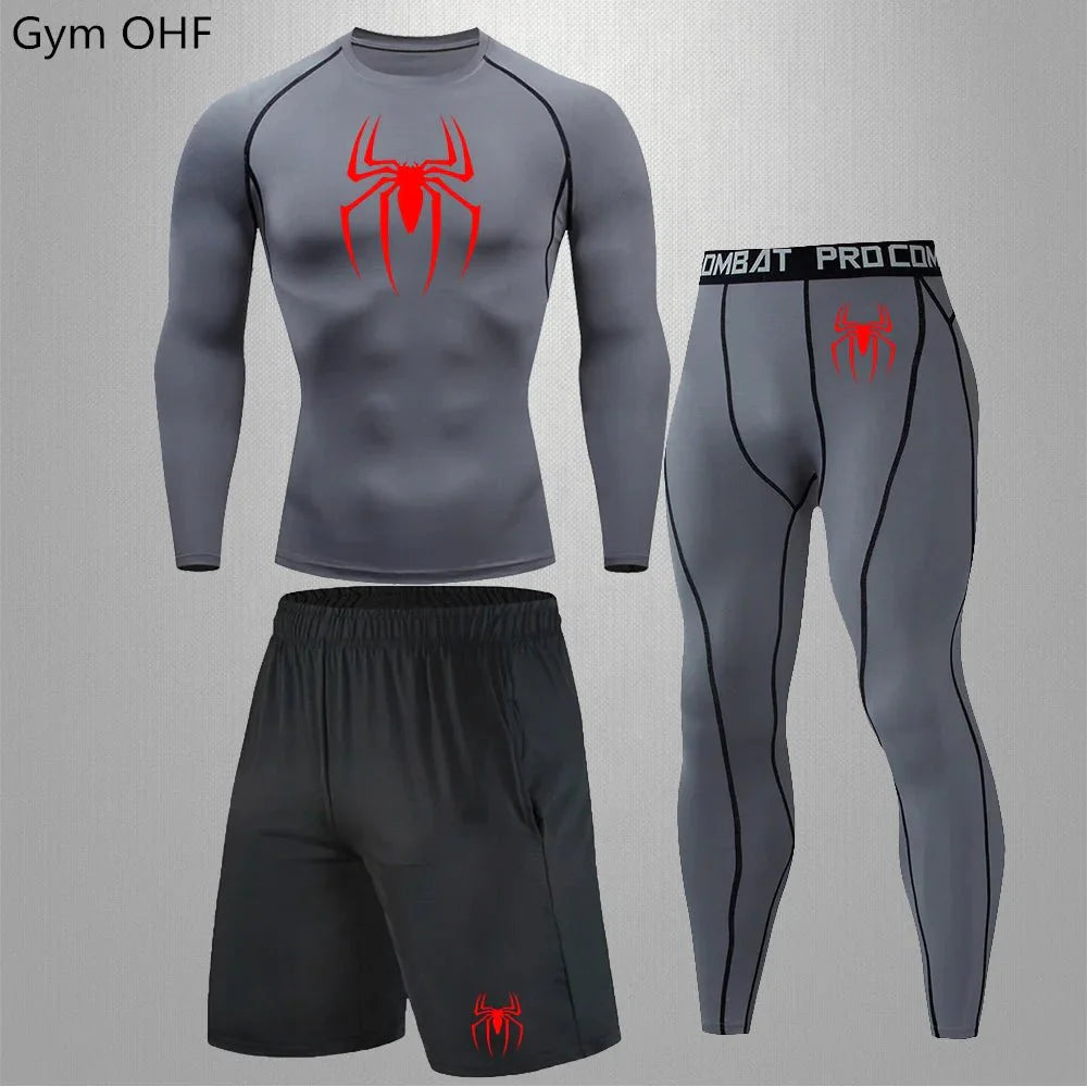Spider Men's Tracksuit Compression Sport Suit Gym Fitness Clothes Running Jogging Sport Wear Training Exercise Workout Rashgard