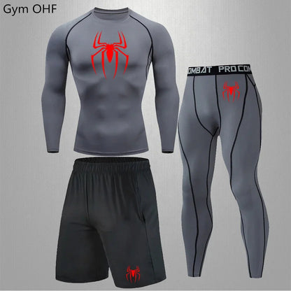 Spider Men's Tracksuit Compression Sport Suit Gym Fitness Clothes Running Jogging Sport Wear Training Exercise Workout Rashgard