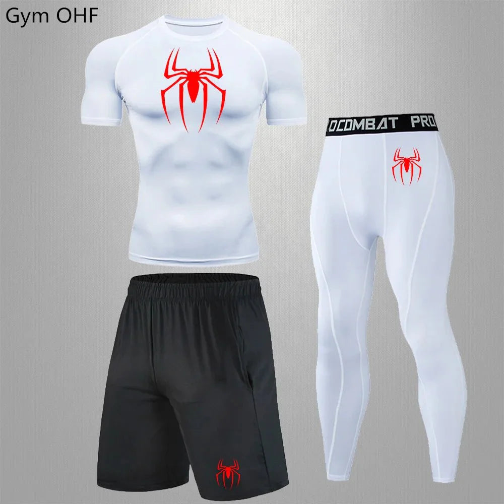 Spider Men's Tracksuit Compression Sport Suit Gym Fitness Clothes Running Jogging Sport Wear Training Exercise Workout Rashgard