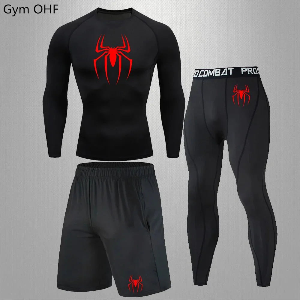 Spider Men's Tracksuit Compression Sport Suit Gym Fitness Clothes Running Jogging Sport Wear Training Exercise Workout Rashgard