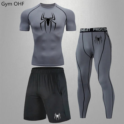 Spider Men's Tracksuit Compression Sport Suit Gym Fitness Clothes Running Jogging Sport Wear Training Exercise Workout Rashgard