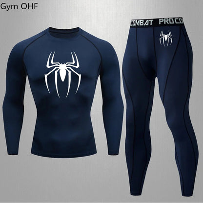 Spider Men's Tracksuit Compression Sport Suit Gym Fitness Clothes Running Jogging Sport Wear Training Exercise Workout Rashgard