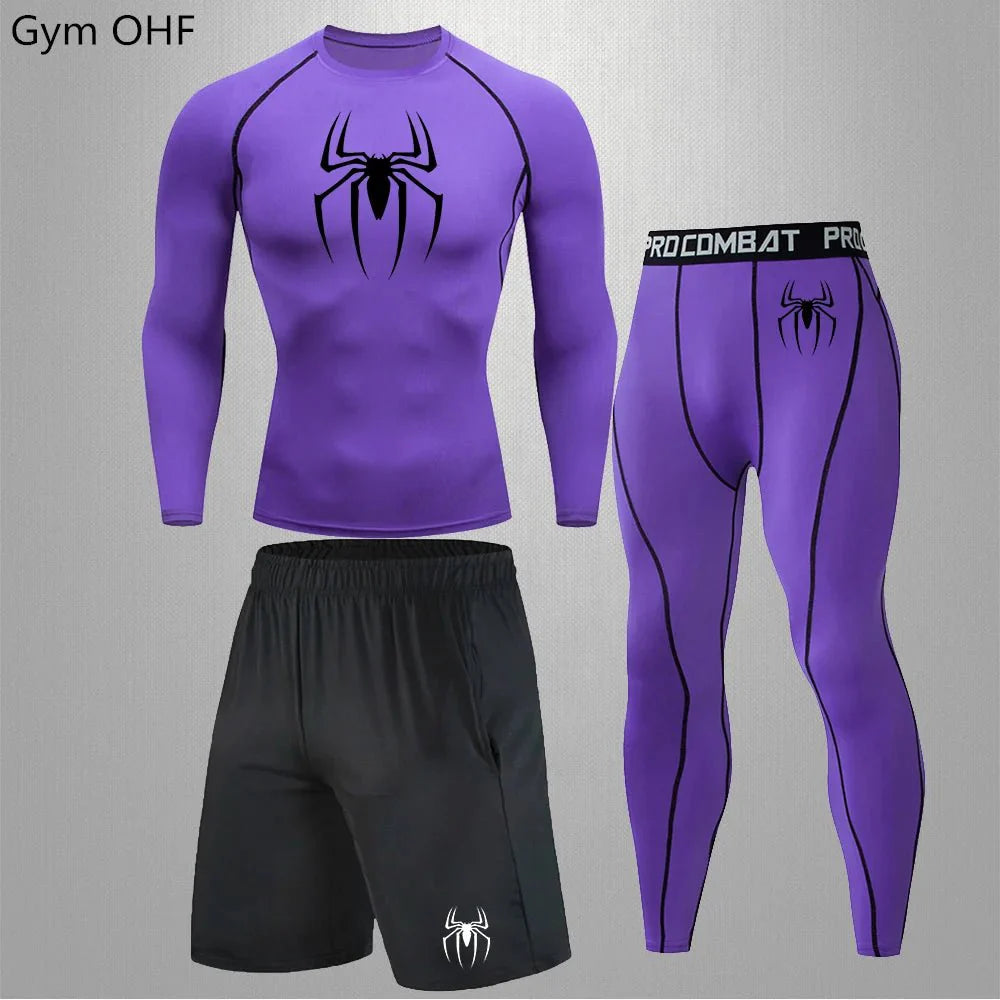 Spider Men's Tracksuit Compression Sport Suit Gym Fitness Clothes Running Jogging Sport Wear Training Exercise Workout Rashgard
