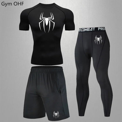 Spider Men's Tracksuit Compression Sport Suit Gym Fitness Clothes Running Jogging Sport Wear Training Exercise Workout Rashgard